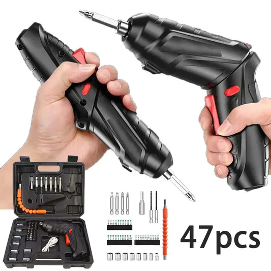 Rechargeable 3.6V Lithium Battery Cordless Electric Screwdriver & Drill Kit - Folding Power Tools for Home Use (2/47Pcs)