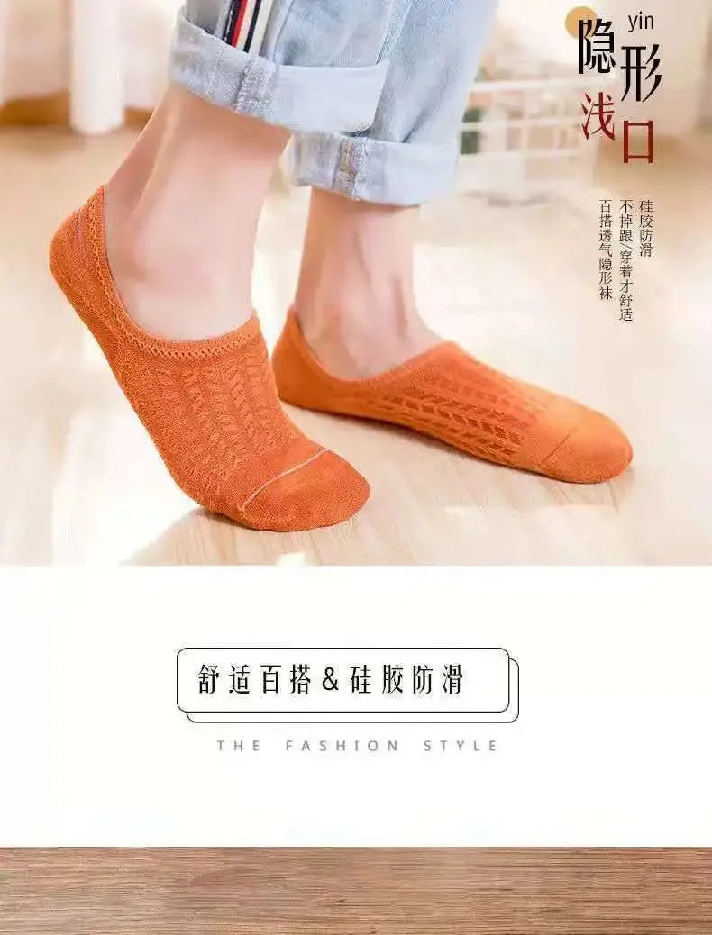 5 Pairs Women’s Invisible Silicone Boat Socks - Soft, Comfortable & Breathable Summer Ankle Slippers