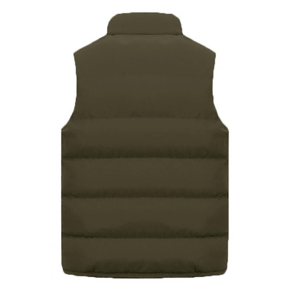 Men's Padded Stand Collar Sleeveless Jacket - Solid Color, Thicken, Cold-Proof Cotton Vest Waistcoat