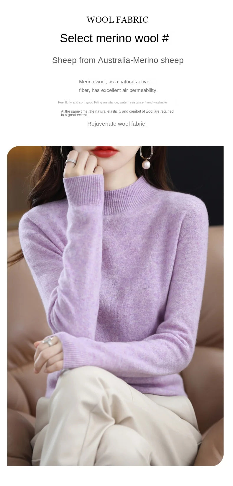 Luxurious 100% Pure Wool Half-Neck Cashmere Pullover: Women's Casual Knit Top for Autumn & Winter - 19 Vibrant Colors