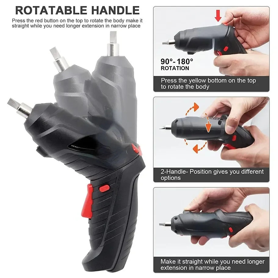 Rechargeable 3.6V Lithium Battery Cordless Electric Screwdriver & Drill Kit - Folding Power Tools for Home Use (2/47Pcs)