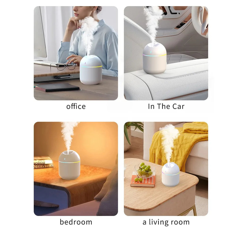 270ML Air Humidifier & Cool Mist Aroma Diffuser with LED Night Light & Power-Off Protection, USB Powered for Home & Office