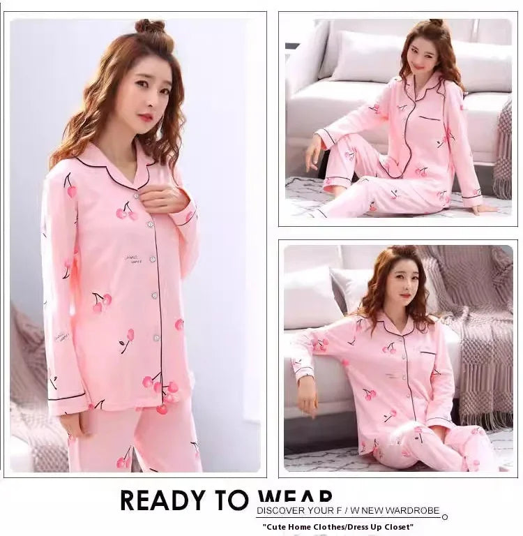 Women's Cozy V-Neck Button Down Pajama Set - Casual Nightwear, Autumn/Winter Loungewear Two-Piece