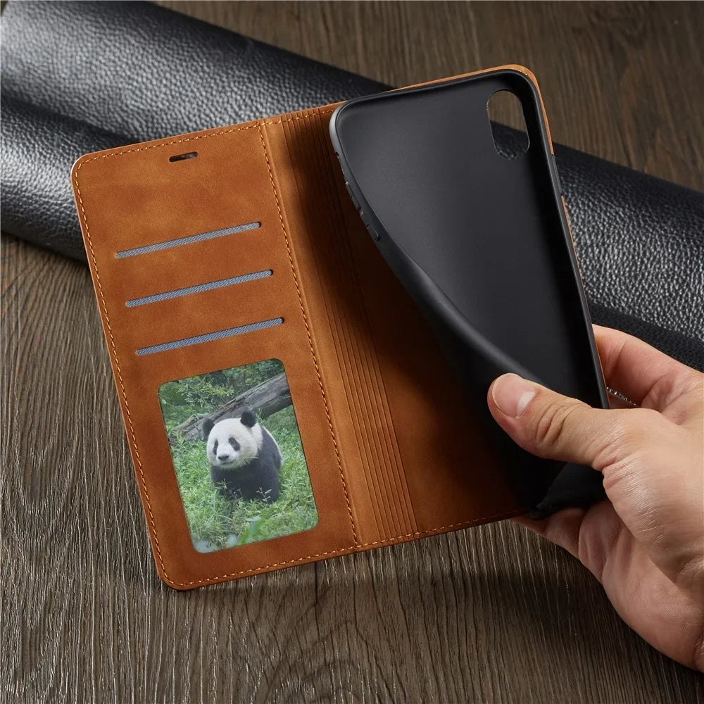 Premium Thin Suede Leather Wallet Case for iPhone Series - Strong Magnet, Flip Cover Protection for All Models