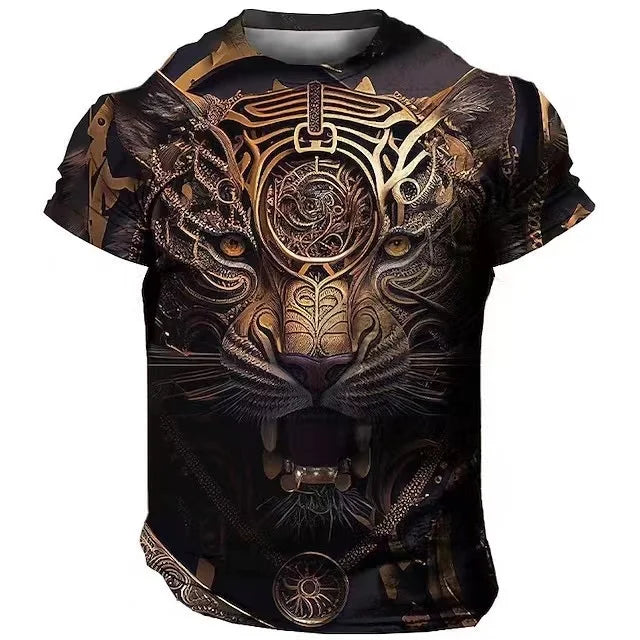 "Roaring Style: Domineering Lion 3D Print Men's Summer Casual Oversized T-Shirt – Harajuku Streetwear Short Sleeve Top