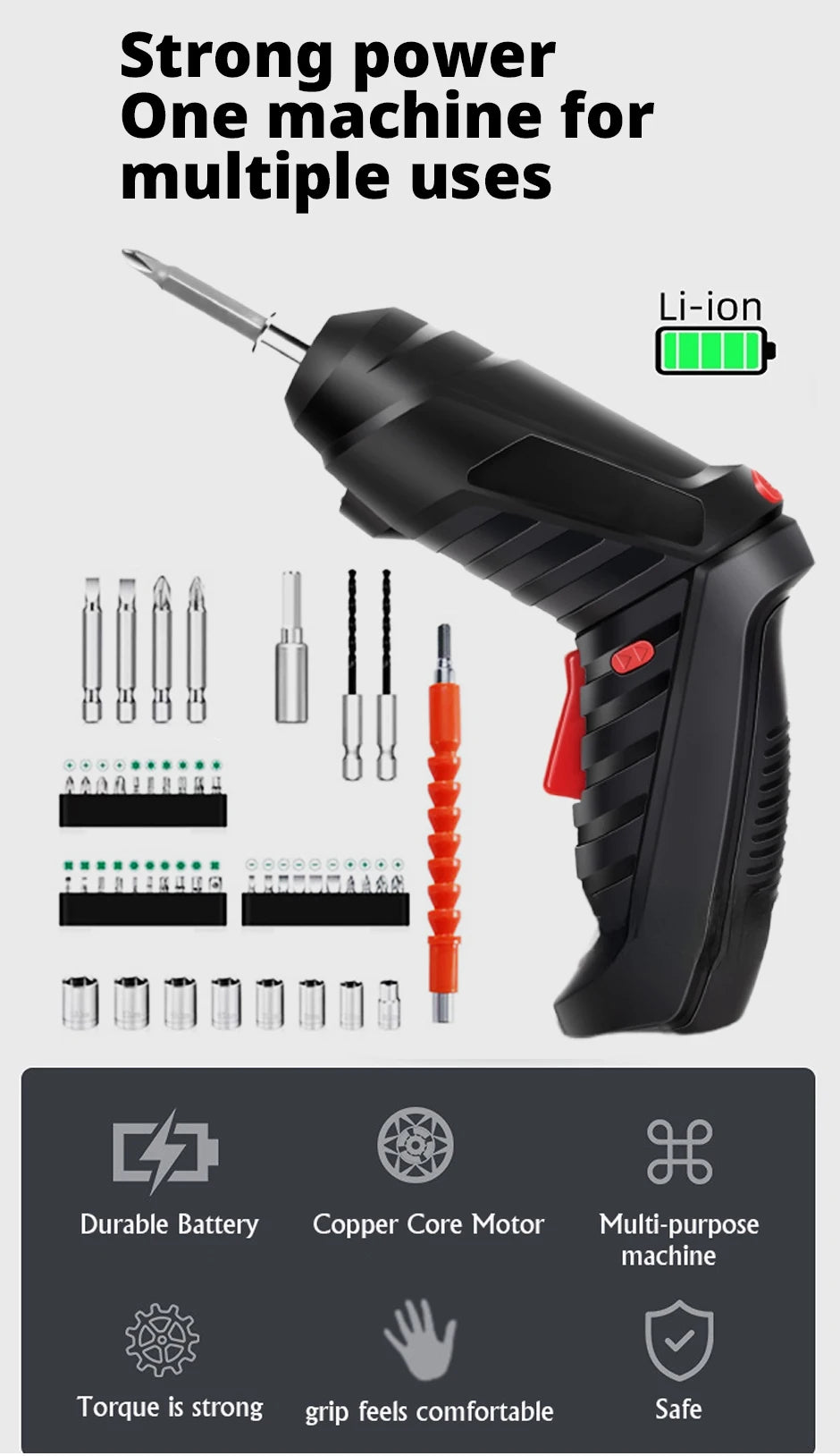 Rechargeable 3.6V Lithium Battery Cordless Electric Screwdriver & Drill Kit - Folding Power Tools for Home Use (2/47Pcs)