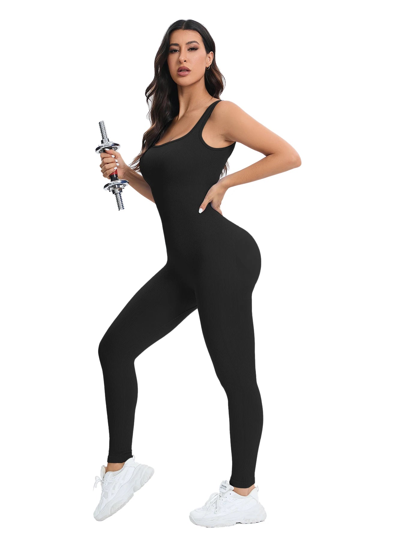 Ultra-Comfortable, Stylish Shapewear Jumpsuit for Women with Built-in Bra and Ribbed Design - Bodycon Square Neck, Sleeveless Summer Romper