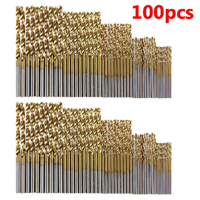 Premium Titanium Coated HSS Drill Bit Set – High Speed Steel Tools in Multiple Sizes (1-3mm) – 100/50Pcs