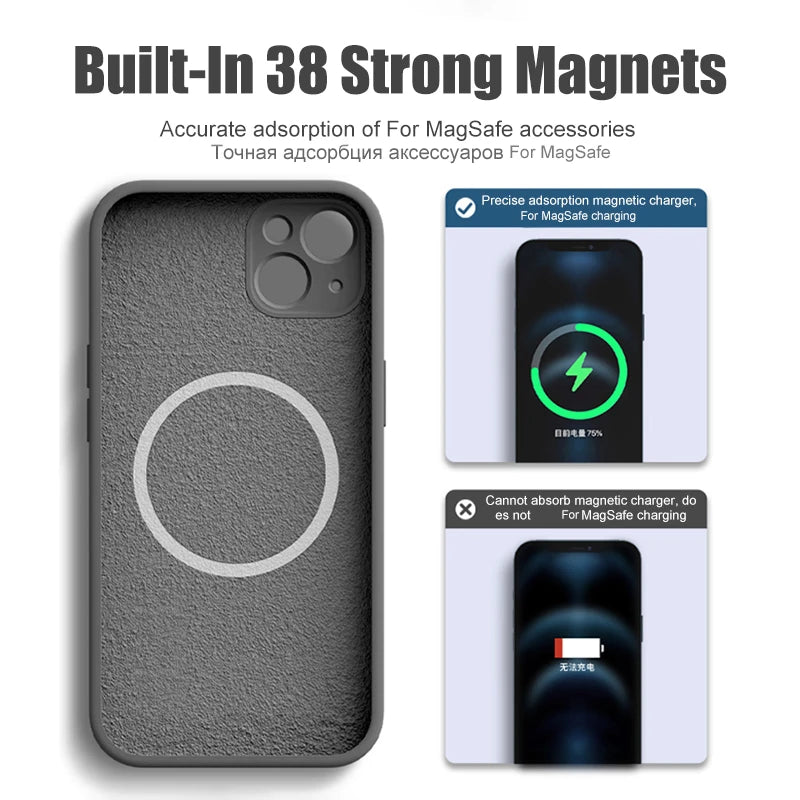 iPhone 15 Series Luxury Magnetic Liquid Silicone Magsafe Case Wireless Charging Ready