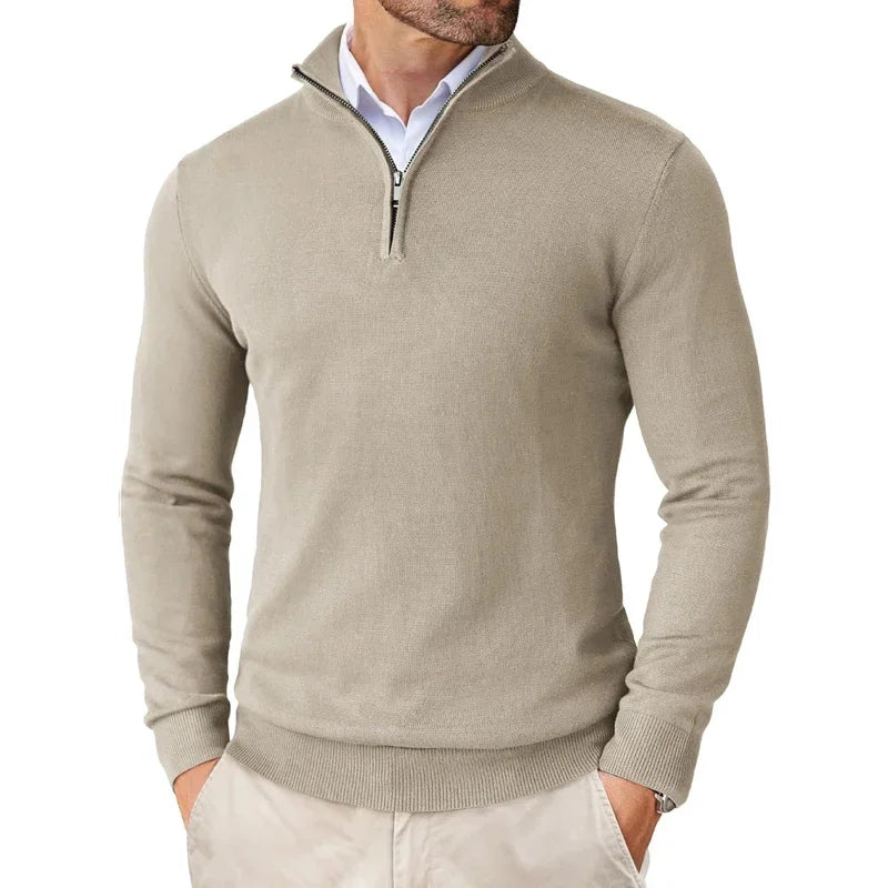 Autumn Men's Slim Fit Quarter Zip Mock Neck Pullover - Lightweight Knit Streetwear