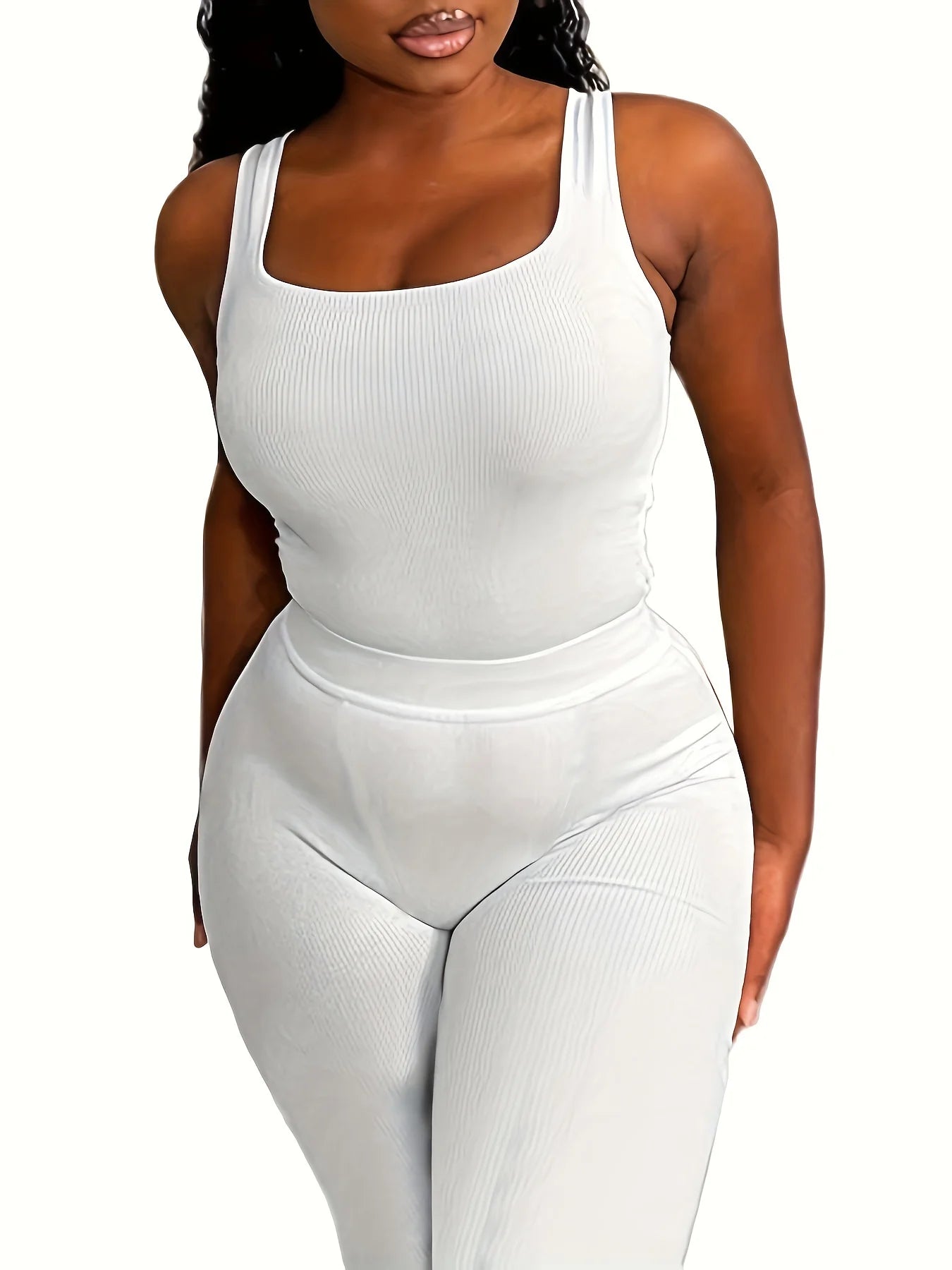 Chic & Comfy: Women's Ribbed Workout Set - Crop Tank Top & High Waist Leggings