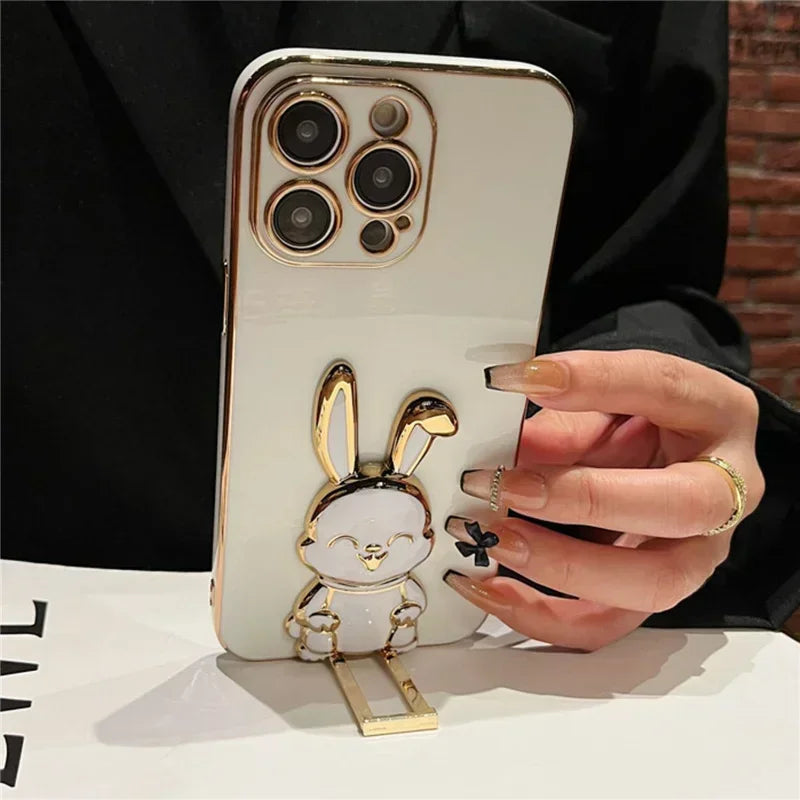 Elegant Rabbit Stand - Luxury Soft Silicone Shockproof Kickstand Phone Case for iPhone 16-7 Plus