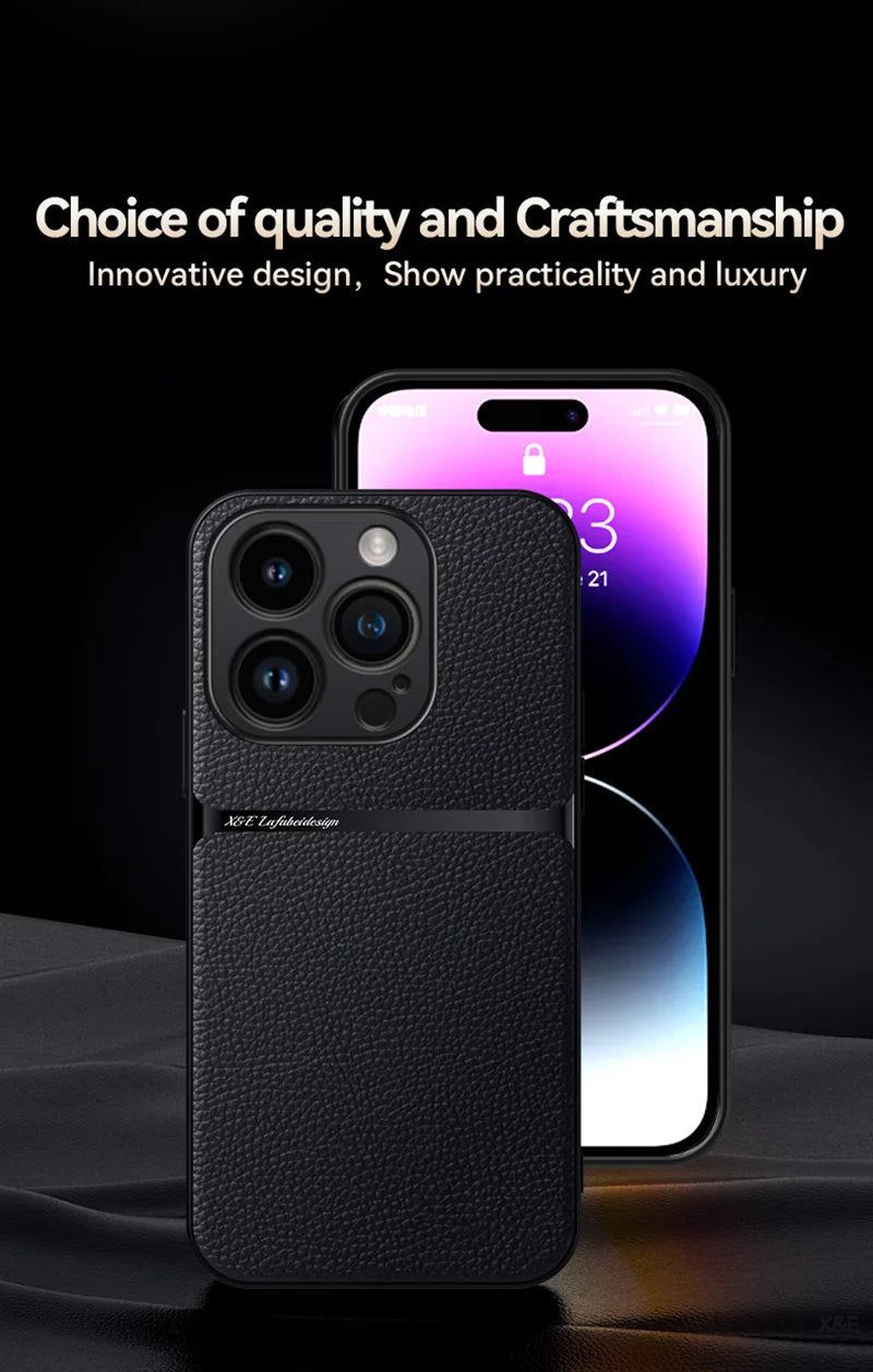 Premium Solid Color Leather iPhone Case with Lens Protection