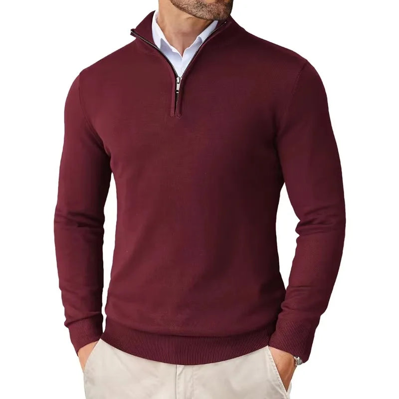 Autumn Men's Slim Fit Quarter Zip Mock Neck Pullover - Lightweight Knit Streetwear