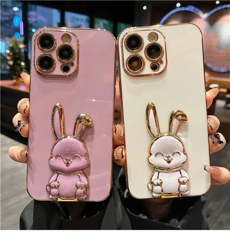 Elegant Rabbit Stand - Luxury Soft Silicone Shockproof Kickstand Phone Case for iPhone 16-7 Plus