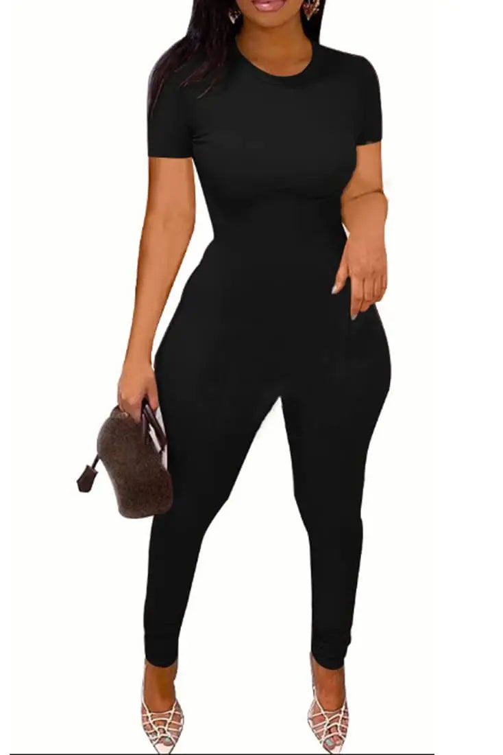 Effortless Elegance: Women's Ribbed Summer Lounge Set with Short Sleeve Top & Elastic Leggings