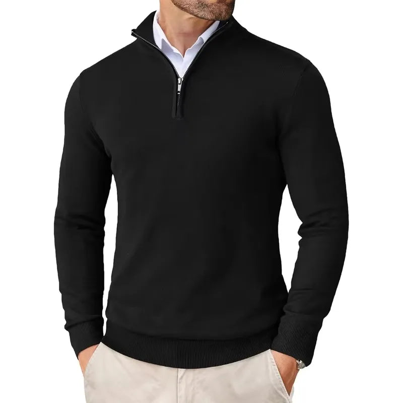 Autumn Men's Slim Fit Quarter Zip Mock Neck Pullover - Lightweight Knit Streetwear