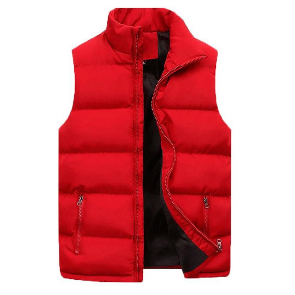 Men's Padded Stand Collar Sleeveless Jacket - Solid Color, Thicken, Cold-Proof Cotton Vest Waistcoat