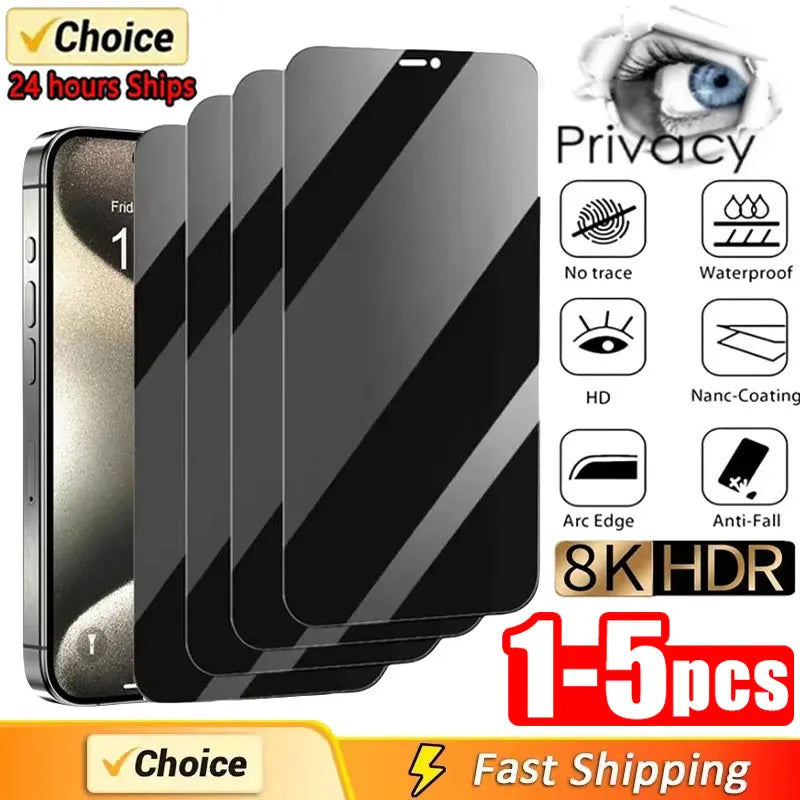 1-5 PCS Anti-Spy Tempered Glass Screen Protectors: Full Cover Privacy for iPhone 15 16 full series