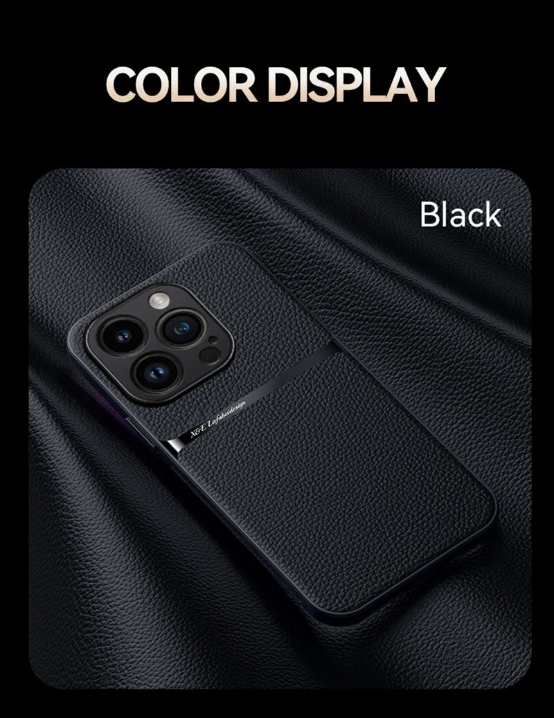 Premium Solid Color Leather iPhone Case with Lens Protection