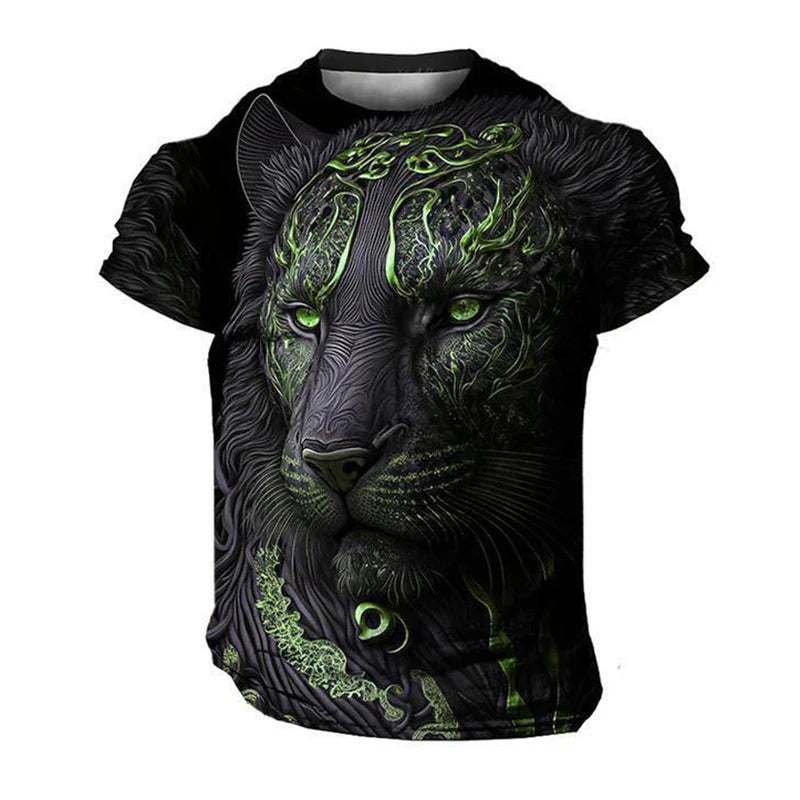 "Roaring Style: Domineering Lion 3D Print Men's Summer Casual Oversized T-Shirt – Harajuku Streetwear Short Sleeve Top