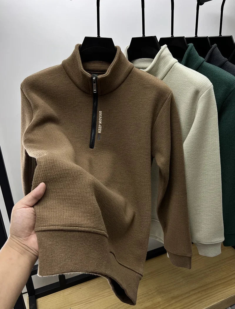 Men's Luxury Thick Knit Turtleneck: Solid Color, Half-Zip, Warm & Fashionable Sweater