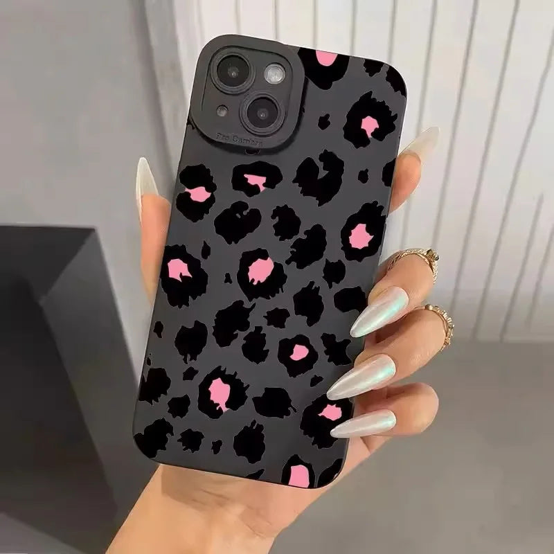 Trendy Pink Patterned Phone Case – iPhone Series Shockproof Soft Cover