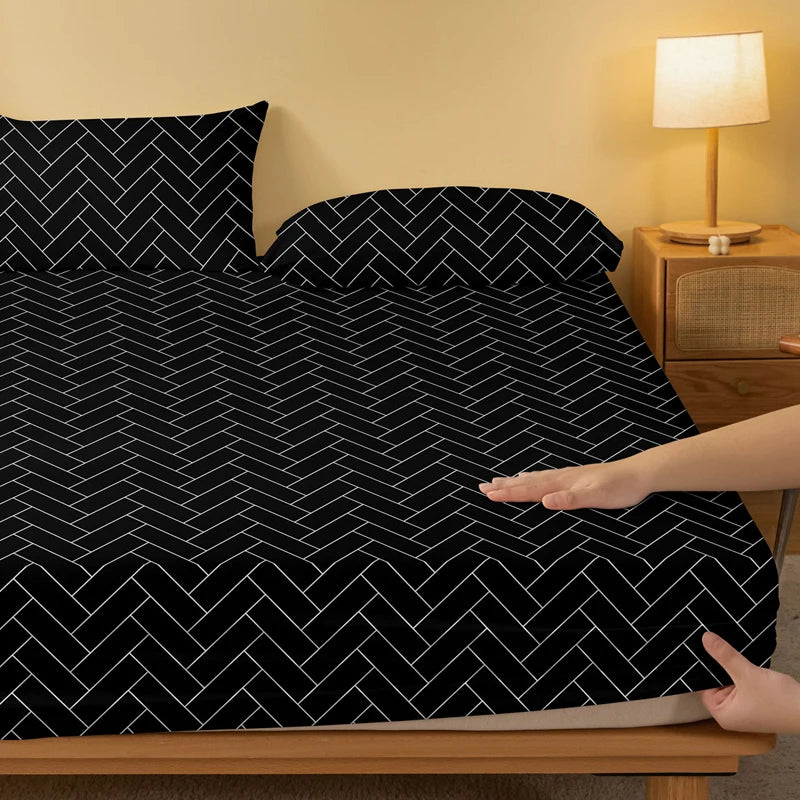 Elegant Geometric Print: Premium Matte Fitted Sheet (Pillowcases Excluded)