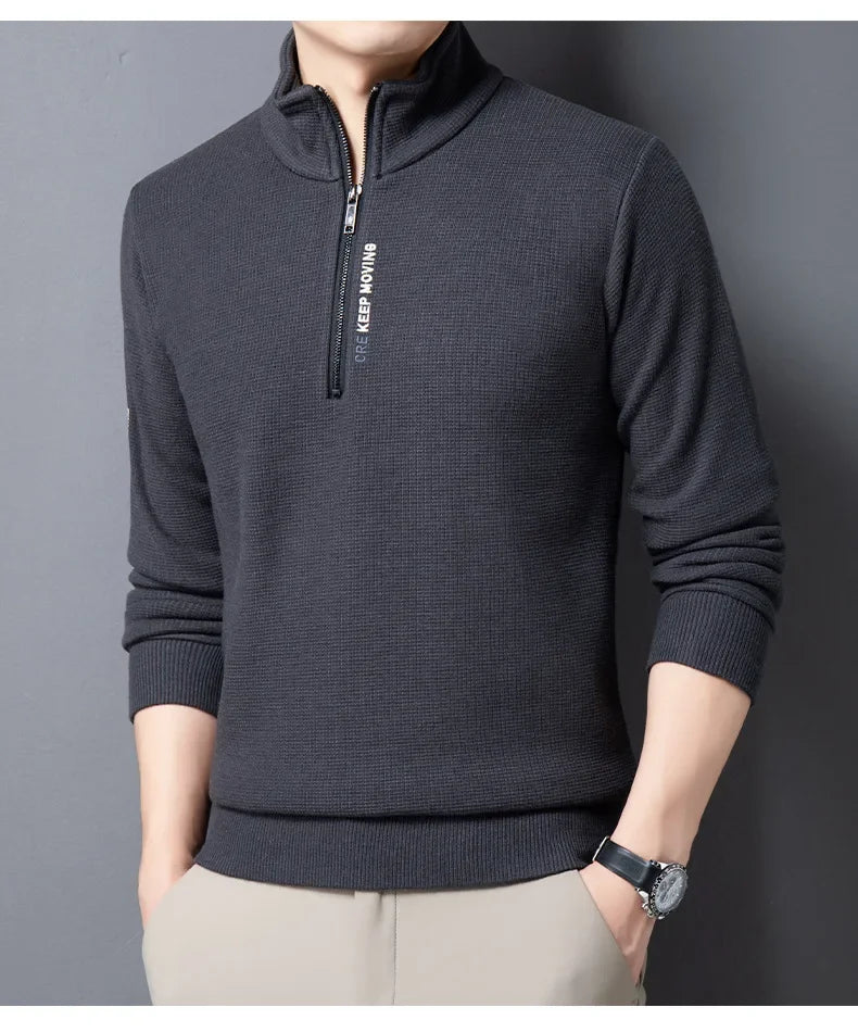 Men's Luxury Thick Knit Turtleneck: Solid Color, Half-Zip, Warm & Fashionable Sweater