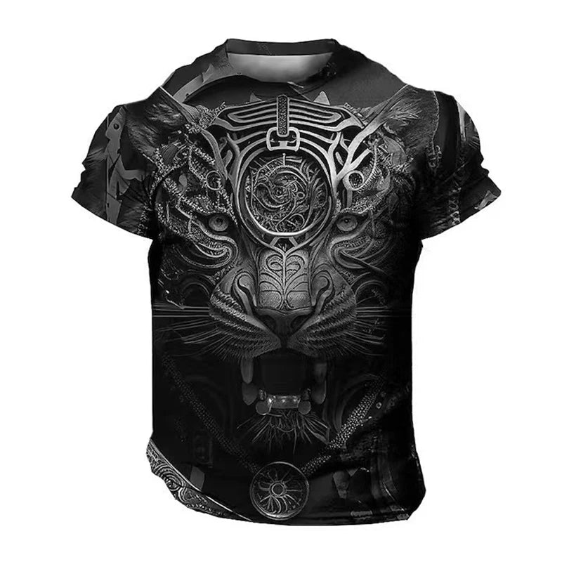 "Roaring Style: Domineering Lion 3D Print Men's Summer Casual Oversized T-Shirt – Harajuku Streetwear Short Sleeve Top