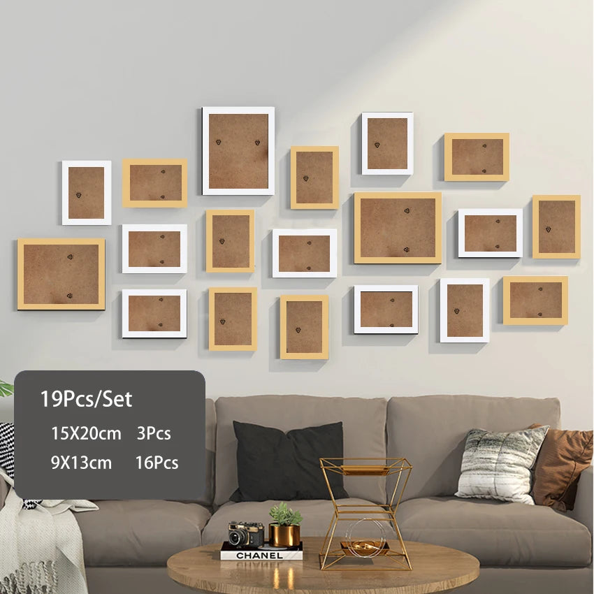 Elegant 14/19Pcs Wooden Photo Frames Set for Wall Décor: Perfect for Weddings, Parties, and Home Decoration