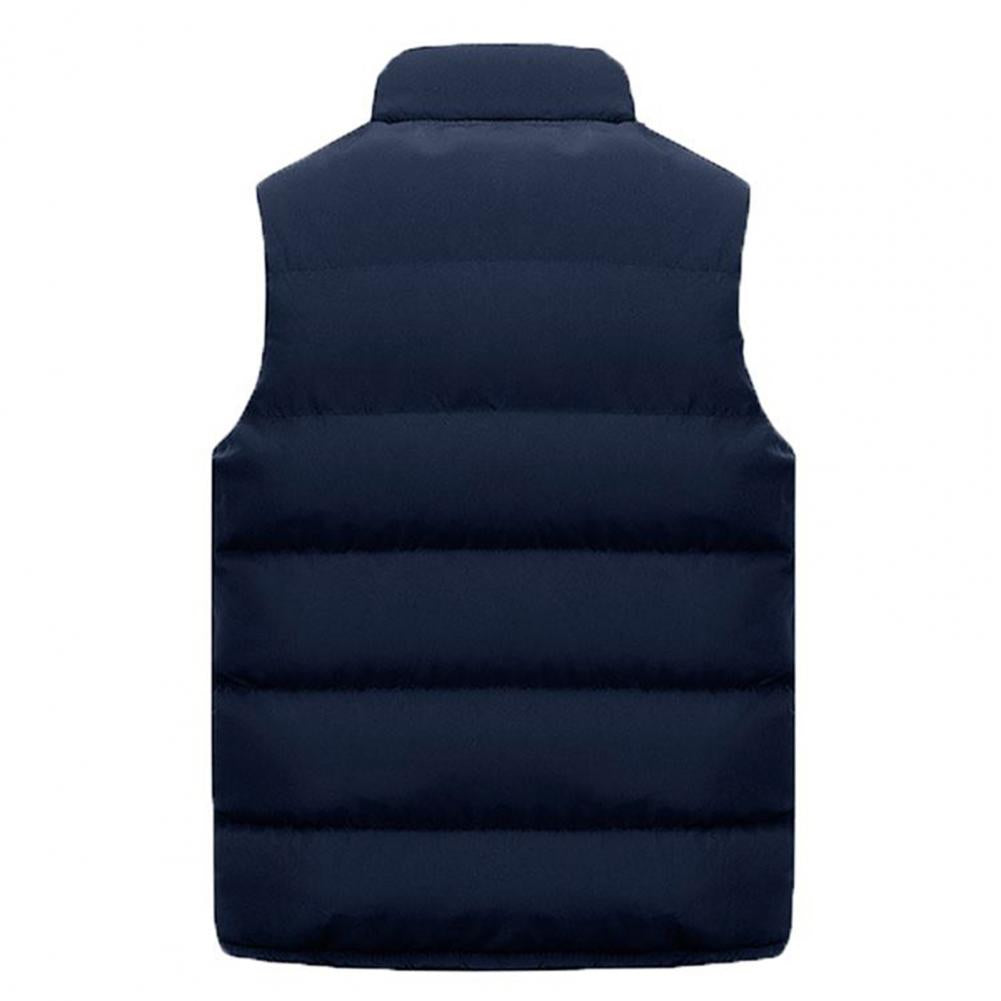 Men's Padded Stand Collar Sleeveless Jacket - Solid Color, Thicken, Cold-Proof Cotton Vest Waistcoat