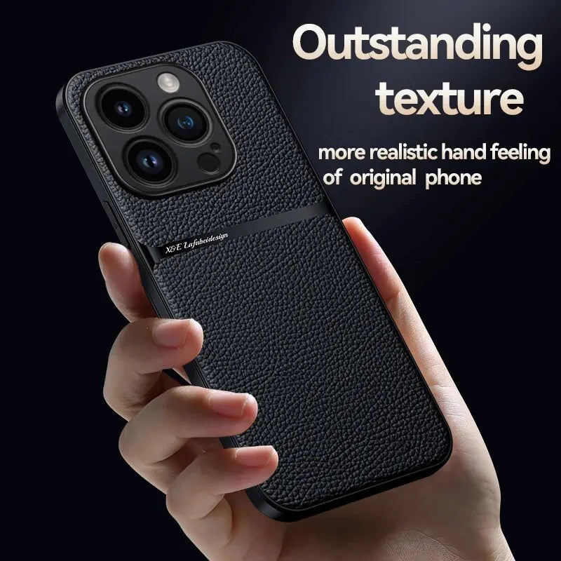 Premium Solid Color Leather iPhone Case with Lens Protection