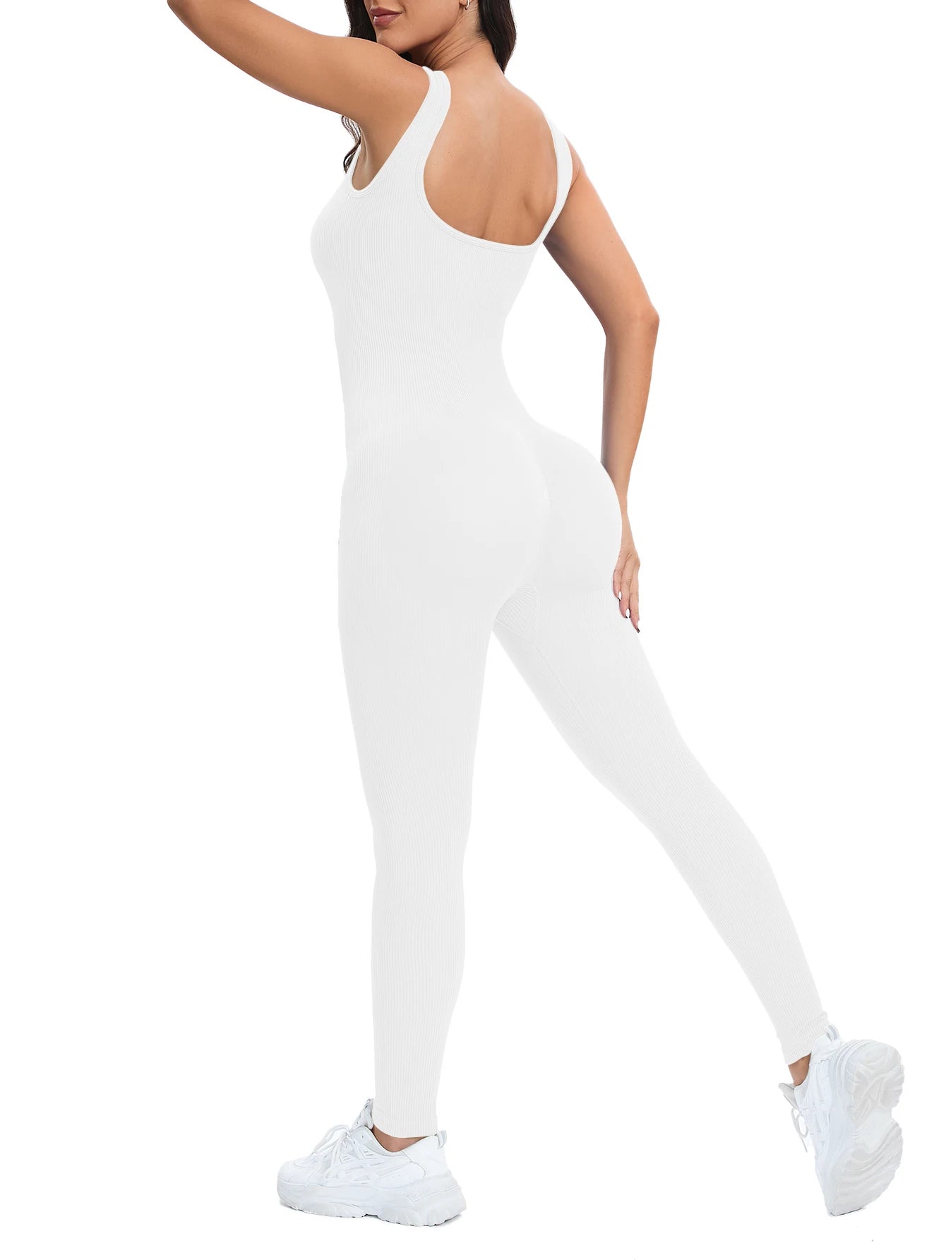 Ultra-Comfortable, Stylish Shapewear Jumpsuit for Women with Built-in Bra and Ribbed Design - Bodycon Square Neck, Sleeveless Summer Romper