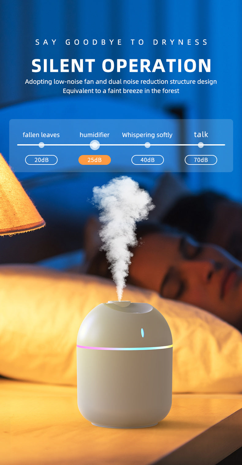 270ML Air Humidifier & Cool Mist Aroma Diffuser with LED Night Light & Power-Off Protection, USB Powered for Home & Office